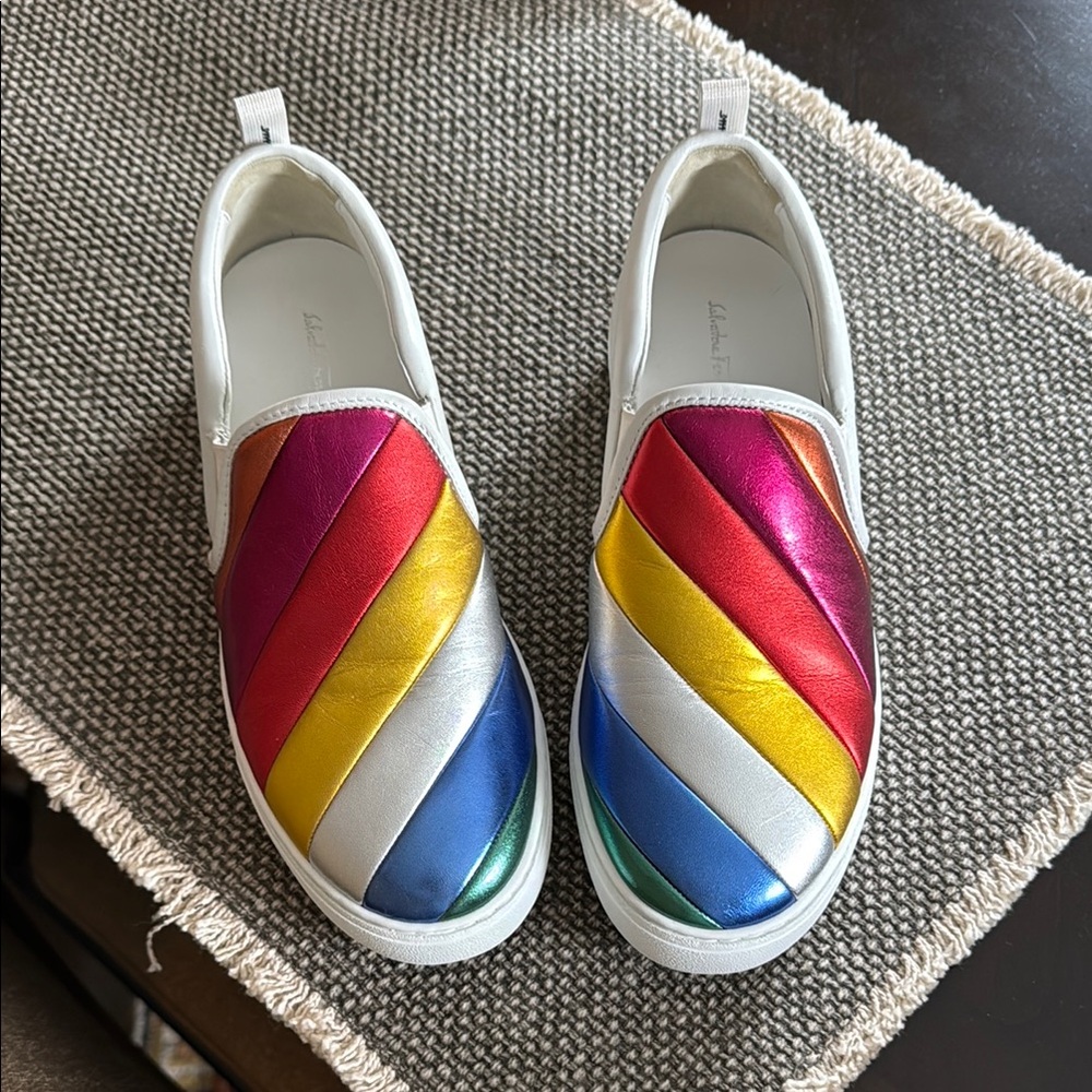 Salvatore Ferragamo Metallic Pink Slip-On Sneakers